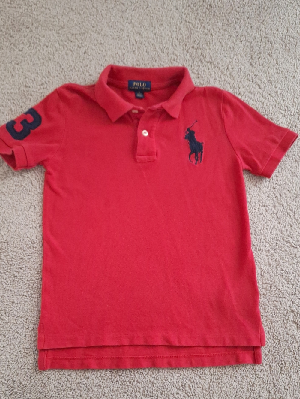 Polo by Ralph Lauren Red Short Sleeve Polo with Navy Embroidered Logo Size 6